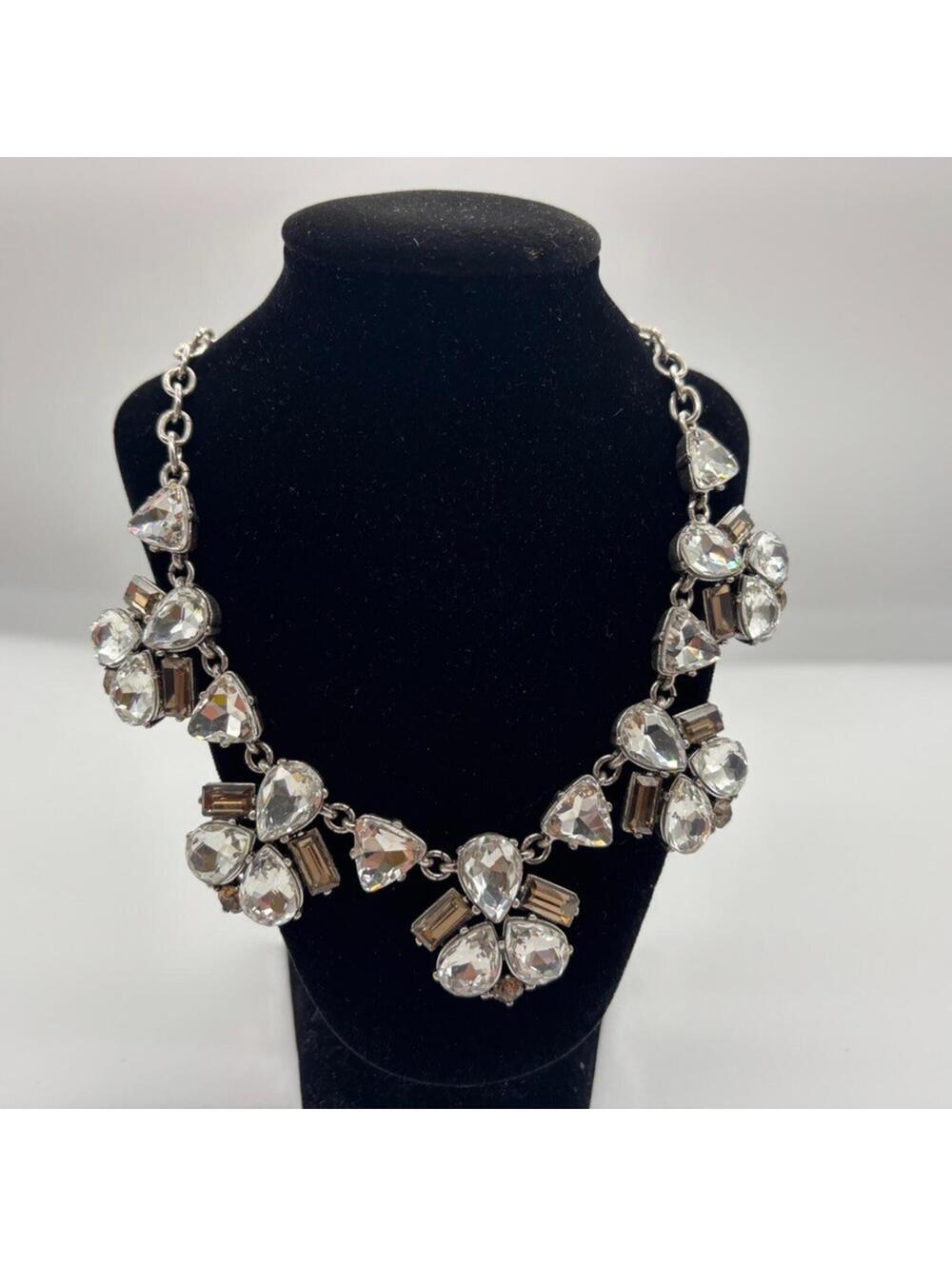 Stella & Dot Lila Crystal Rhinestone Statement Necklace Silver Tone